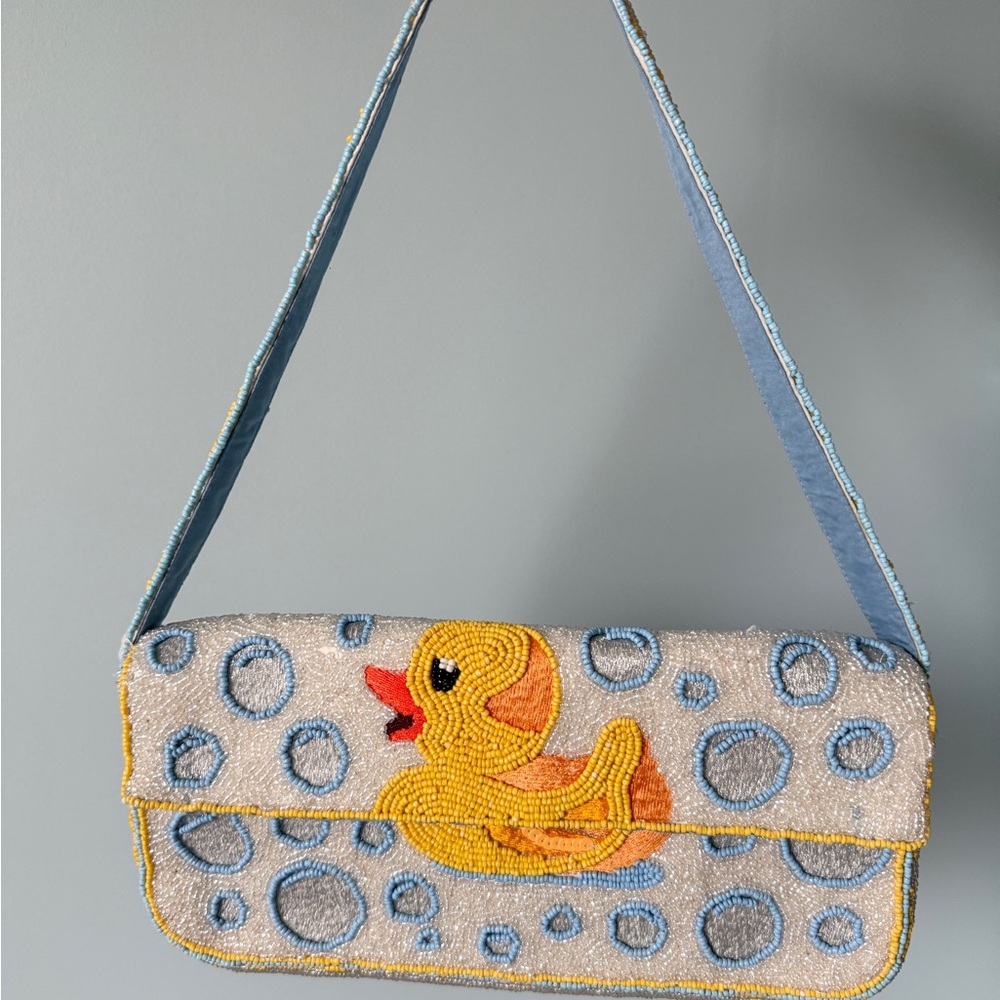 Viral Beaded Yellow Rubber Duckie Shoulder Bag with Blue Bubbles